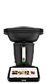 Robot de cuisine avec Varoma vu de face, écran tactile visible à la base.